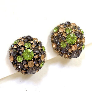 Vintage clip on earrings multicolor rhinestones domed buttons elegant retro glam